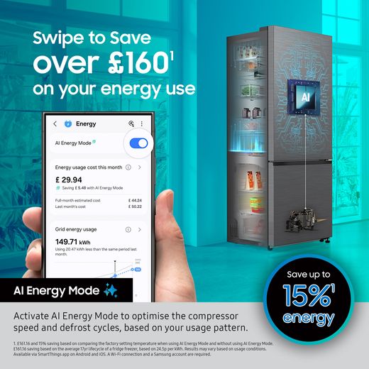 Samsung Series 4 60/40 Total No Frost Fridge Freezer - Silver - Annotation - AI energy mode